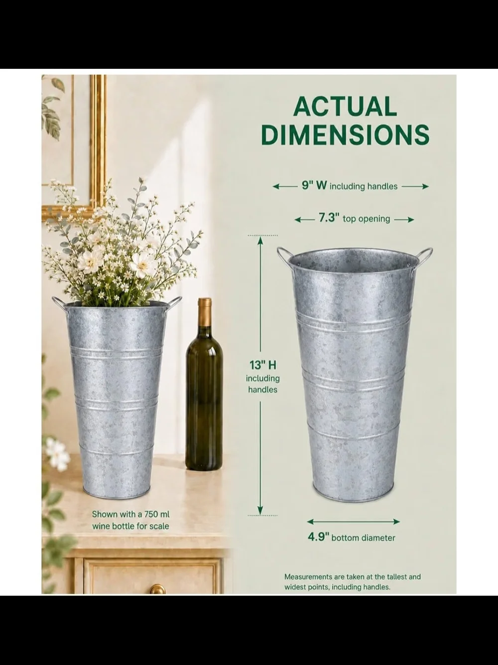 SiX (6) Galvanized Metal Flower Buckets - Silver Decorative Vases